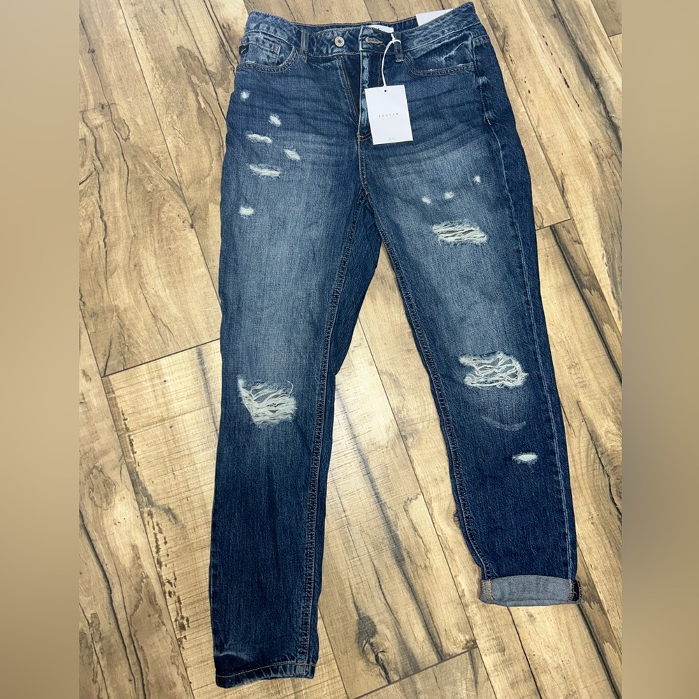 KanCan Dark Blue Distressed Boyfriend Jeans